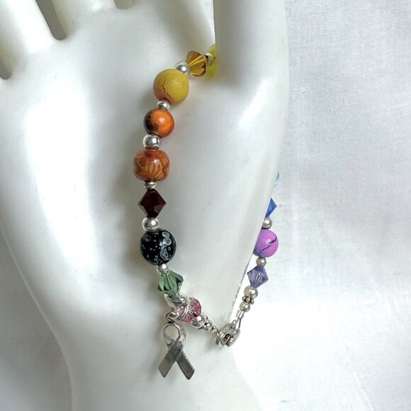 Sterling Silver Multi Gemstone Beaded Bracelet Crystal - Picture 2 of 10